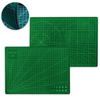 Mesa de corte con el frente y el reverso con un circulo que muestra la flexibilidad de la mesa de corte
